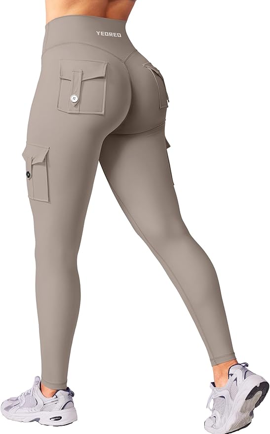 YEOREO CoreFlex Workout Cargo Leggings with Pockets for Women Hidden Scrunch Butt Lifting Leggings Gym Yoga Pants