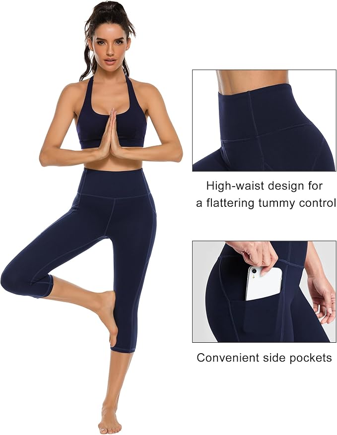 Stelle Women's Capri Yoga Pants with Pockets Essential High Waisted Leggings for Workout
