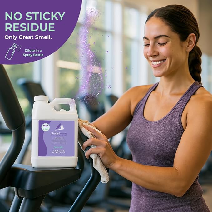 SwaytAway Fitness Mat Cleaner Concentrate – 32oz/Make 4 Gal - No-Slip No-Residue Lavender Essential Oil Formula – USA Made Aromatherapy Yoga Mat Spray for Home & Studio – Natural Cleaning Solution
