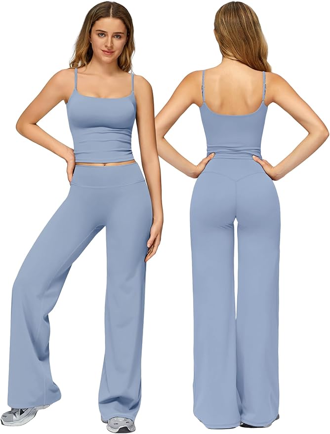 ABOCIW Womens Workout Sets 2 Piece Spaghetti Straps Crop Top Straight Leg Yoga Pants Yoga Pilates Outfits