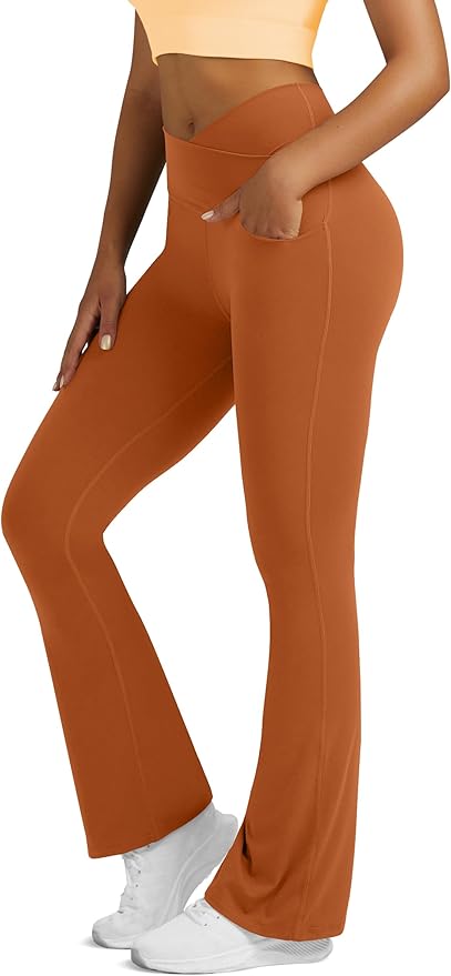 Flare Leggings for Women Yoga Pants with Pockets High Waisted Crossover Flare Leggings Bootcut Casual Yoga Pants