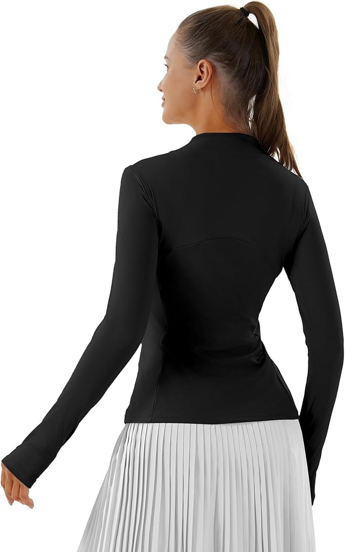 Women Jacket Full Zip UP Workout Athletic Cropped Jacket wIth Thumb Holes Running Yoga Sportswear