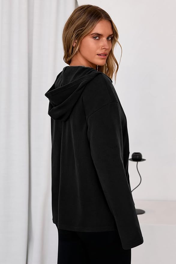 Dokotoo Hoodies for Women Soft Fleece Half Zip Up Hoodie Long Sleeve Casual Pullover Oversized Sweatshirt Hooded Tops