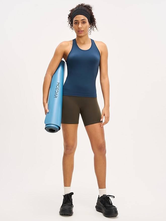 MCEDAR Women Seamless High Neck Workout Tank Tops Racerback Breathable Athletic Tops Slim Fit Running Tops