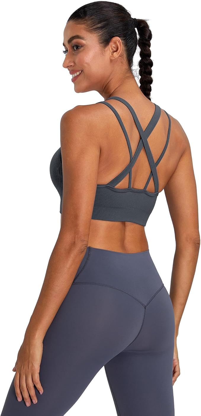 Sports Bras for Women HIigh Support, Criss-Cross Back Padded Strappy High Impact Sports Bras for Women Large Bust