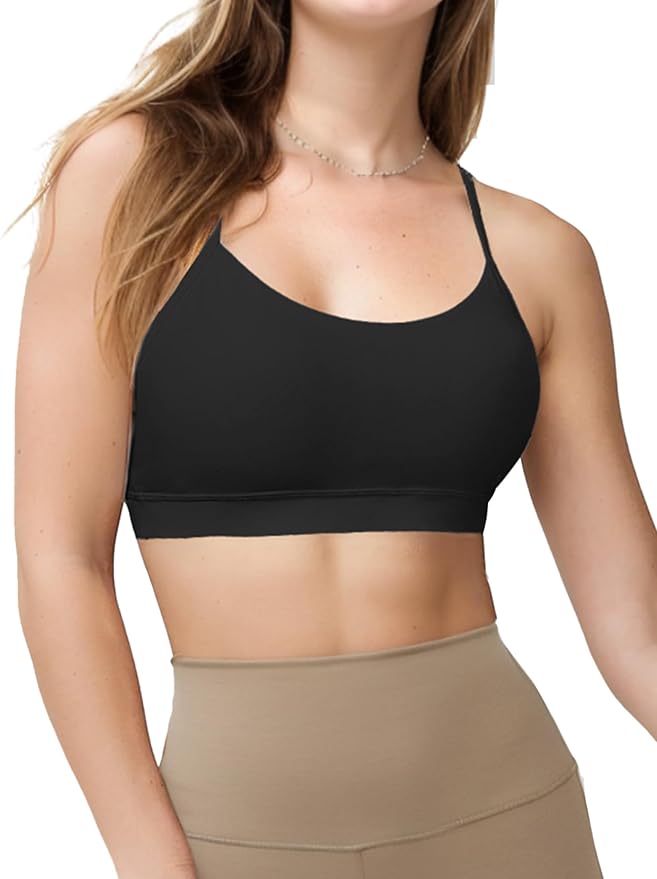 Buauty 2 Packs Y Back Sports Bra for Women, Low Impact Padded Racerback Spaghetti Strap Bras, Workout Yoga Tops