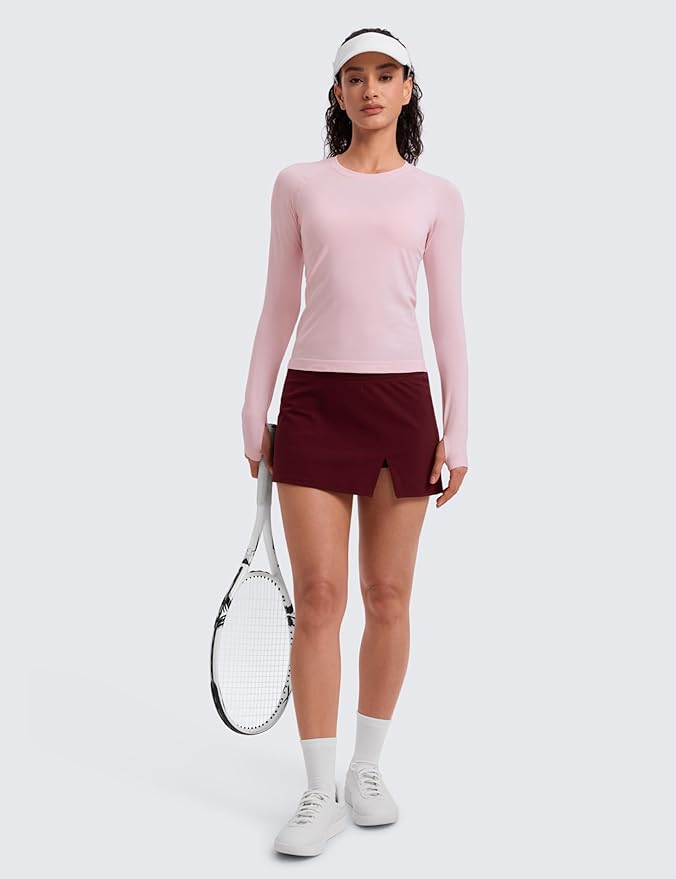 CRZ YOGA Seamless Long Sleeve Shirts for Women Waist Length - Workout Athletic Running Gym Yoga Tops Crewneck Breathable