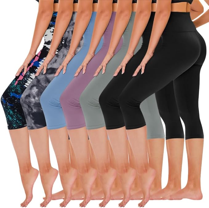 TNNZEET 7 Pack Leggings for Women - High Waisted Yoga Pants with Pockets Black Leggings Women Full Length & Capri