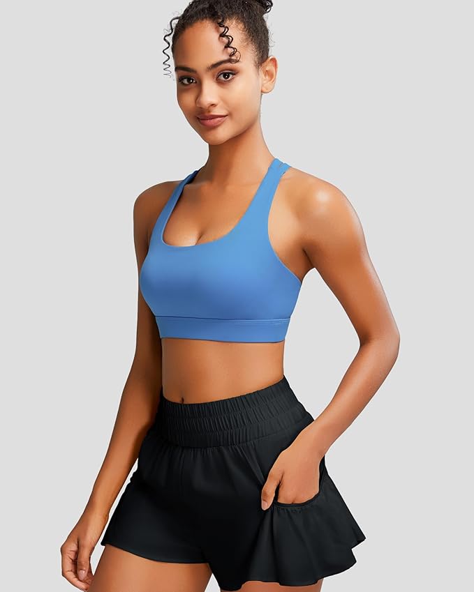 RUNNING GIRL High Impact Sports Bras for Women - Scoop Neck Strappy Sports Bra High Support Moulded Cup Workout Bra