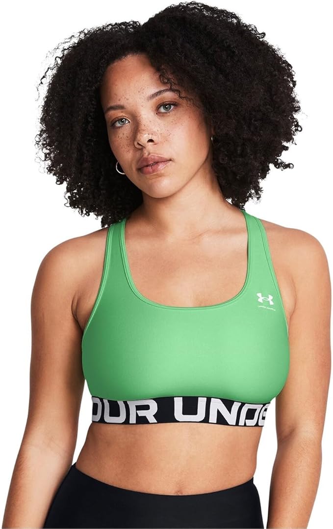 Under Armour Womens HeatGear Authentics Mid Impact Branded Sports Bra