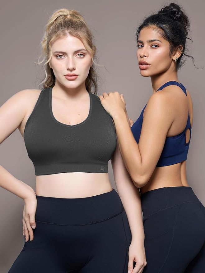 FITTIN Racerback Sports Bras for Women - Padded Comfortable Seamless Support for Yoga Workout Gym - for Plus Size Large Bust