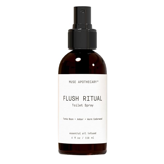 Muse Apothecary Flush Ritual - Aromatic & Refreshing Toilet Spray, Use Before You Go, 4 oz, Infused with Natural Essential Oils - Tonka Bean + Amber + Warm Cedarwood