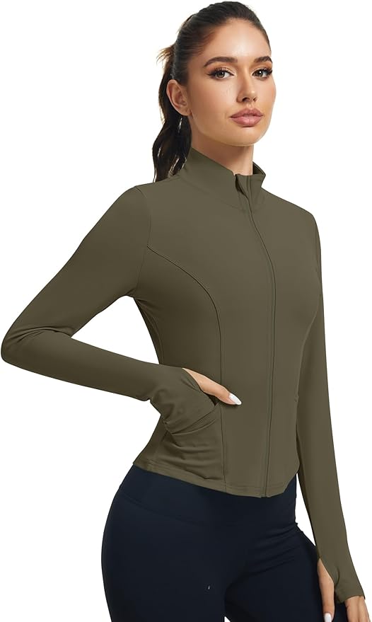 LOMON Women's Athletic Jackets Cropped Long Sleeve Workout Tops Yoga Zip Up Jackets Gym Tops Golf Shirts