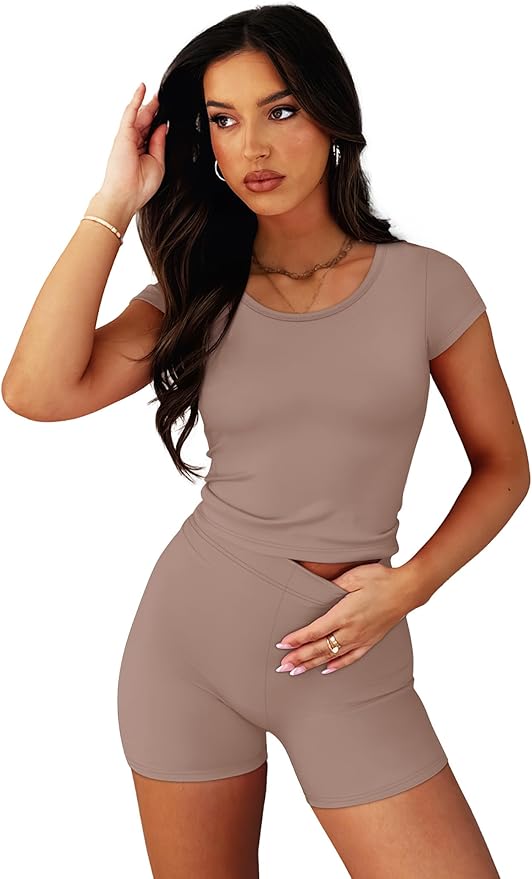 WIHOLL Two Piece Sets for Women Summer Short Workout Sets Beach Vacation Clothes Fashion Matching Clothing