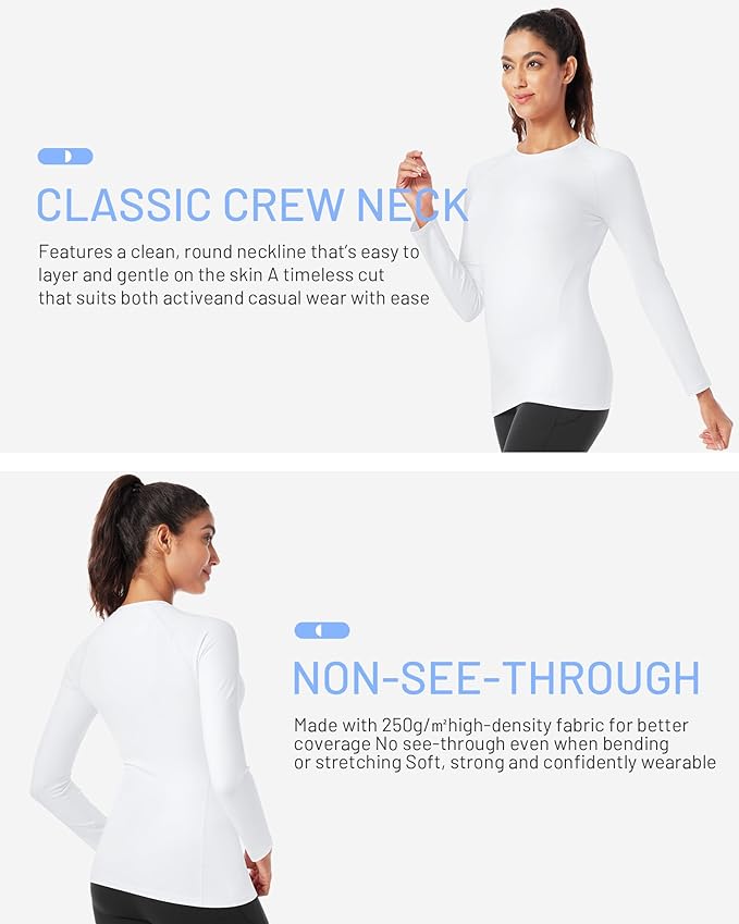 Runhit Women's Long Sleeve Compression Shirt Workout Tops Athletic Base Layer Gym Yoga Running Sports Gear Quick Dry UPF 50+