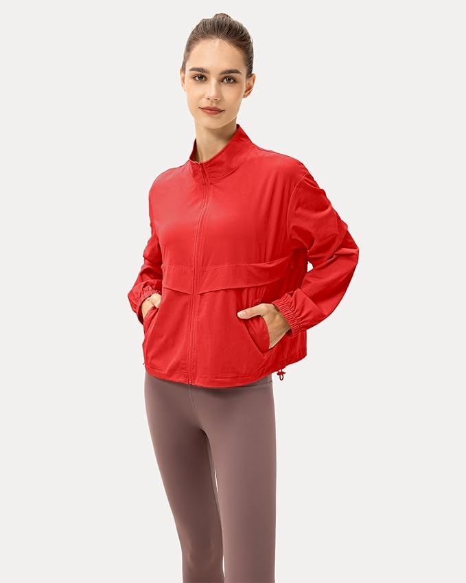 Locachy Women's Lightweight Zip Up Athletic Jacket Stand Collar Windproof Sun Protection Workout Outdoor Jacket