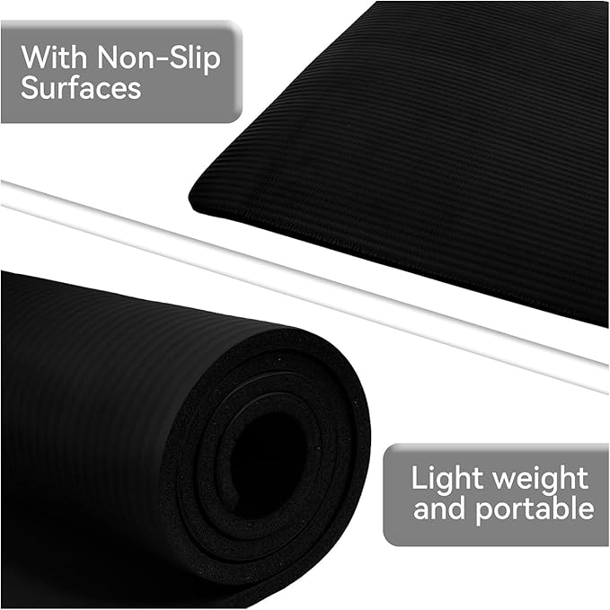Fitvids Yoga Mat, 1/2-Inch Extra Thick High Density Exercise Mat, Anti-Tear Exercise Yoga Mat with Carrying Strap, Suitable for Various Yoga Exercises