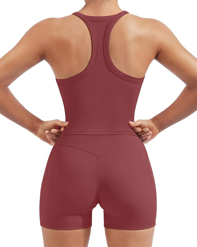 SUUKSESS Women 2 Piece Workout Sets High Waisted Biker Shorts with Pockets Built in bra Racerback Tank Tops