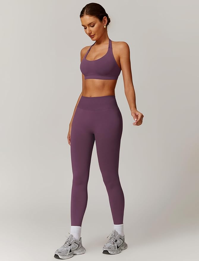ABOCIW Workout Sets for Women Seamless Scunch Butt Lifting Impact Leggings Halter Sports Bra 2 Piece Gym Outfits