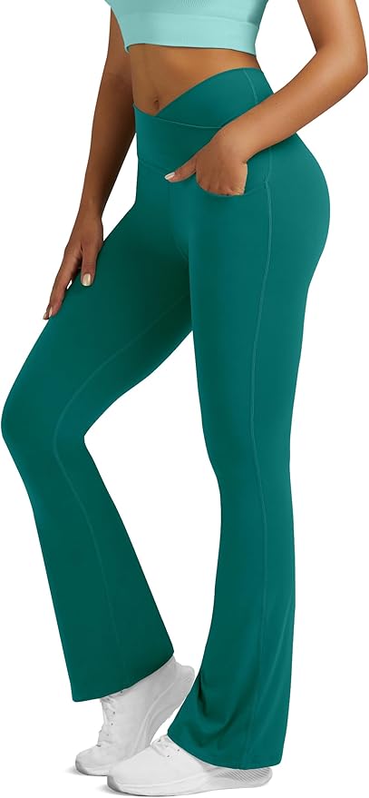 Flare Leggings for Women Yoga Pants with Pockets High Waisted Crossover Flare Leggings Bootcut Casual Yoga Pants