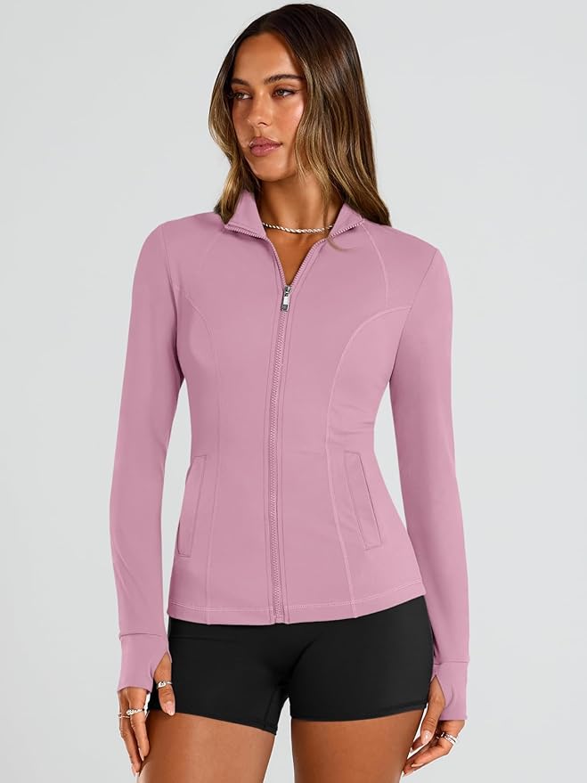 Trendy Queen Womens Lightweight Zip Up Jackets 2026 Athletic Workout Hoodies Spring Shirt Fitted Gym Clothes with Pocket