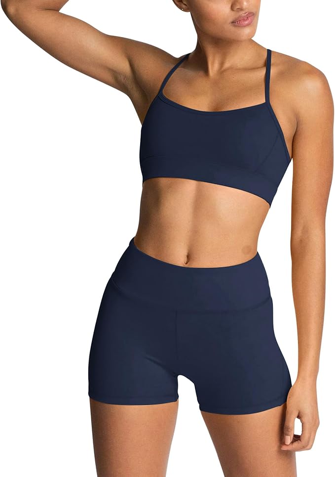 IMEKIS Women's Workout Sets 2 Piece Yoga Outfit High Waisted Biker Shorts Leggings Sports Bra Gym Fitness Clothes Tracksuit