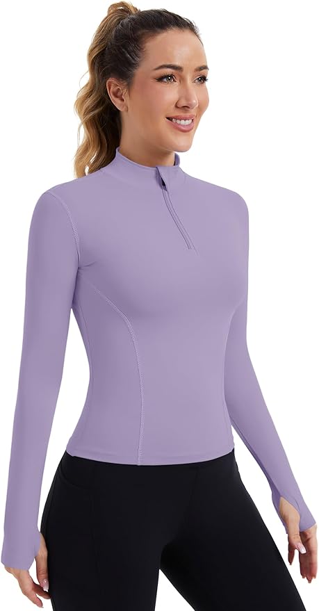 ZHENWEI Womens Workout Tops Long Sleeve Quarter Zip Pullover Quick Dry Golf Shirt Athletic Slim Fit Crop Yoga Gym Tops