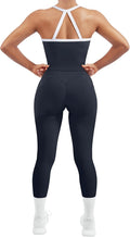 SUUKSESS Women 2 Piece Workout Sets Compression Tummy Control Leggings with Pockets Halter Built in Bra Tank Tops
