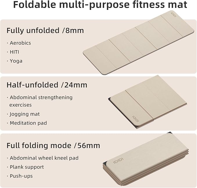 Foldable Yoga Mat Extra Thick 0.32 Inches-SGS Certified POE Material Exercise Mat, Non-Slip Design Fitness Mats, Multi-Purpose Workout Mats For Studio or Home Use