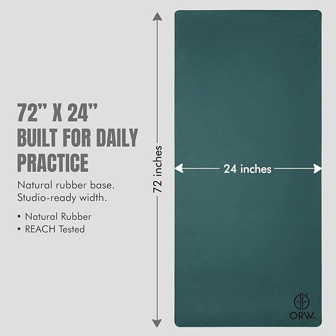 ORW Non Slip Hot Yoga Mat - Grip Surface & Natural Rubber Base, REACH Tested, Home & Studio Practice
