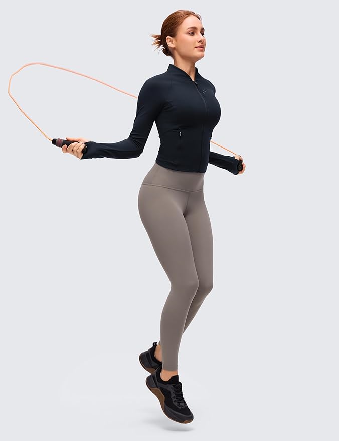 CRZ YOGA Butterluxe V-Neck Jackets for Women - Full Zip Athletic Track Tops with Thumb Holes Pockets