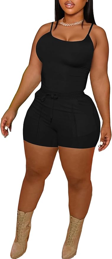 HBQ Women 2 Piece Outfits Sleeveless Tank Tops Biker Short Workout Jogger Sets Summer