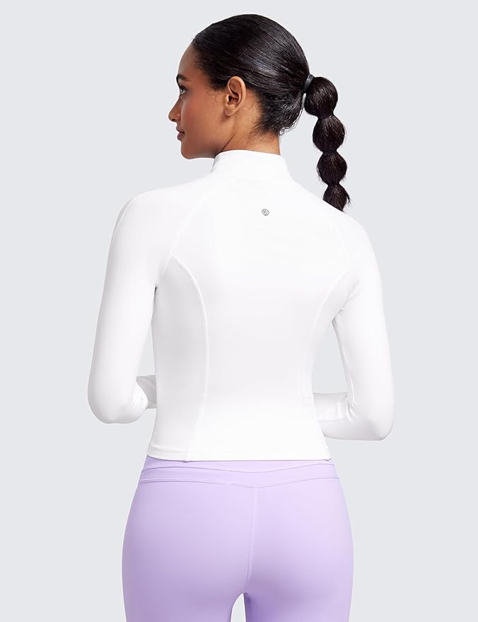 CRZ YOGA Butterluxe Waist Length Jackets for Women - Full Zip Athletic Track Tops with Thumb Holes Pockets