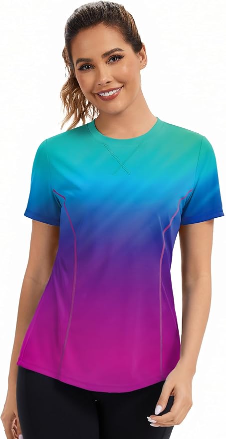 AVOOGUE Women's Short Sleeve Workout Tops Quick Dry Athletic UPF50+ Sun Protection Shirts Gym Hiking Running Yoga Clothes