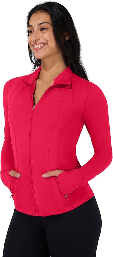 90 Degree By Reflex Full Zip Running Track Jacket Lightweight Athletic Slim Fit Jacket with Thumbholes