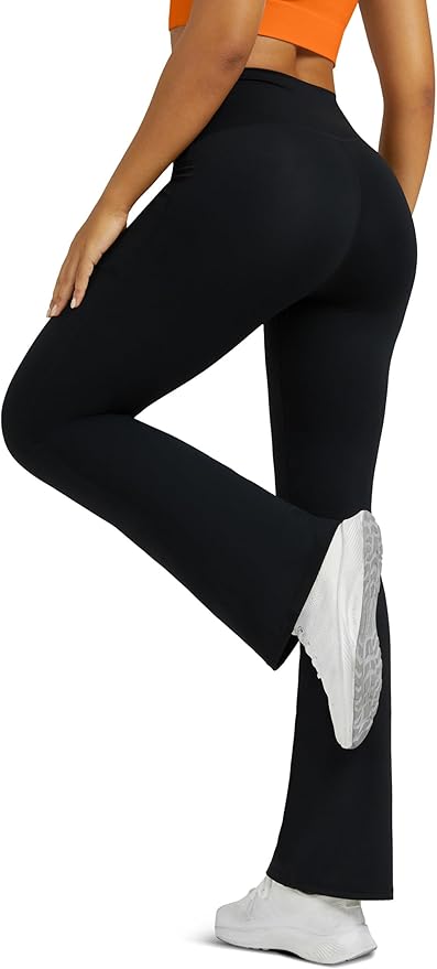 Flare Leggings for Women Yoga Pants with Pockets High Waisted Crossover Flare Leggings Bootcut Casual Yoga Pants