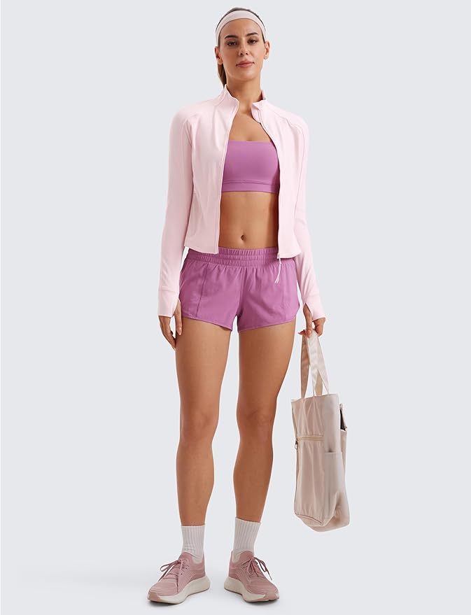 CRZ YOGA Butterluxe Waist Length Jackets for Women - Full Zip Athletic Track Tops with Thumb Holes Pockets