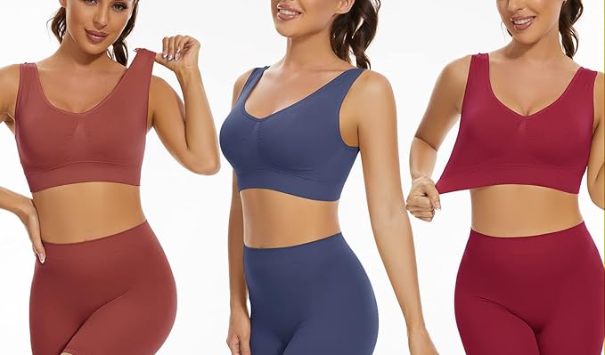 Lemef 3-Pack Seamless Sports Bra Wirefree Yoga Bra with Removable Pads for Women