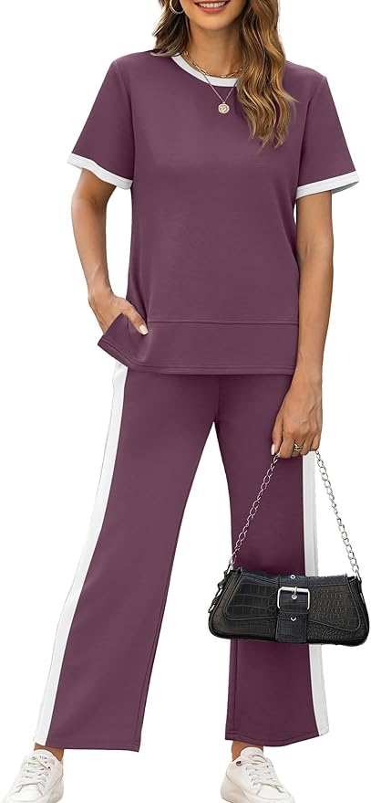 XIEERDUO Women's Side Slit Lounge Sets 2026 Fashion 2 Piece Travel Outfits Cozy Loungewear Wide Leg Tracksuits S-3XL