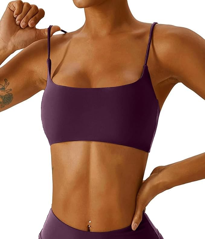Comper Women's Sports Bra with Thin Straps Stretchy Wirefree Workout Bras Lightweight Workouts Bralette with Removable Pads