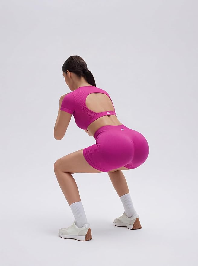 SUUKSESS Womens Workout Sets Open Back Gym Sets Woman Yoga Pilates Crop Tank High Waisted Bike Shorts