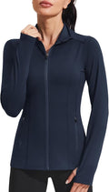 PINSPARK Women's Athletic Jackets Slim Fit Workout Jacket Full Zip Up Running Gym Yoga Sports Tops with Pockets