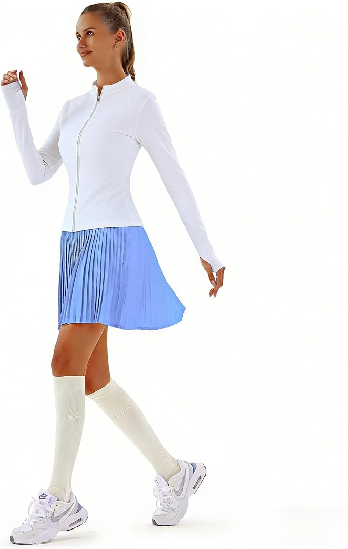 Women Jacket Full Zip UP Workout Athletic Cropped Jacket wIth Thumb Holes Running Yoga Sportswear