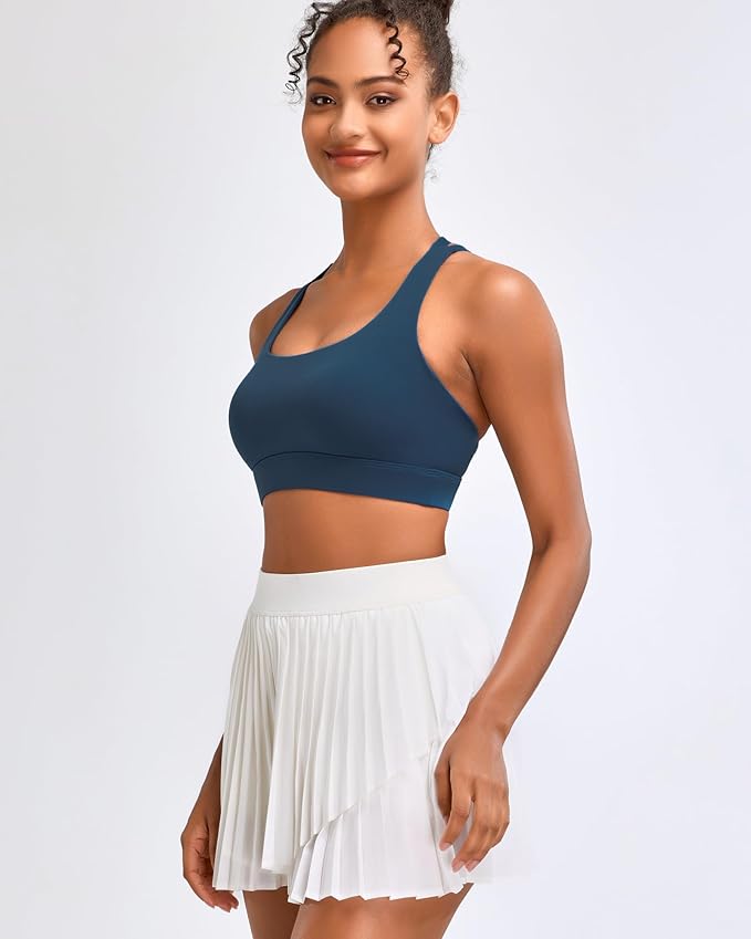 RUNNING GIRL High Impact Sports Bras for Women - Scoop Neck Strappy Sports Bra High Support Moulded Cup Workout Bra