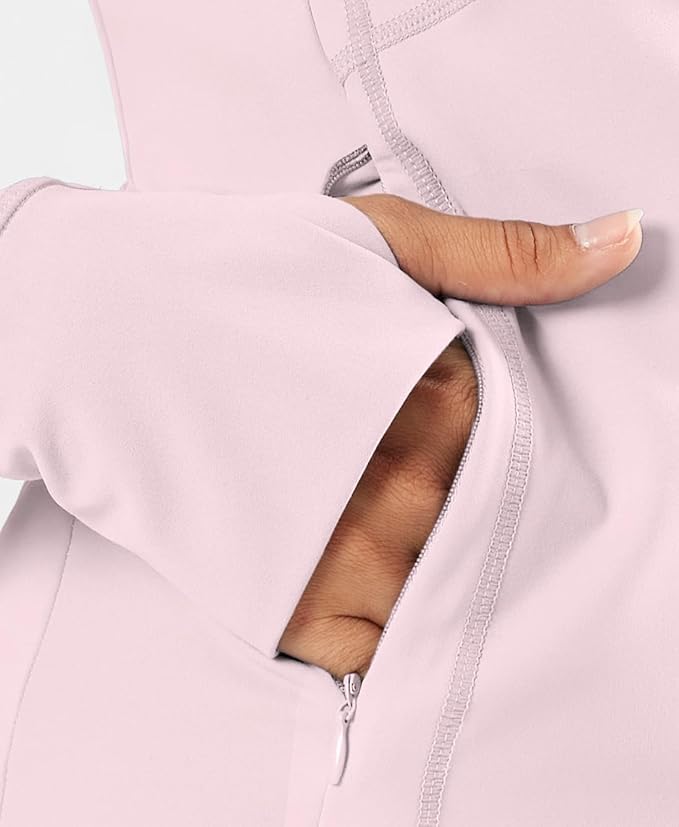 Waitfairy Zip Up Jackets for Women Yoga Gym Top Running Workout Jackets for Woman Track Jacket Women with Thumb Holes