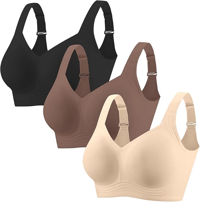 PoseFree Womens Seamless Wireless Supportive Bra Push Up Comfort Soft No Underwire Full Coverage T-Shirt Bra