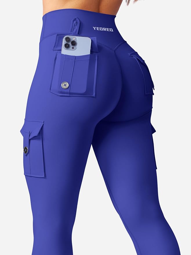 YEOREO CoreFlex Workout Cargo Leggings with Pockets for Women Hidden Scrunch Butt Lifting Leggings Gym Yoga Pants