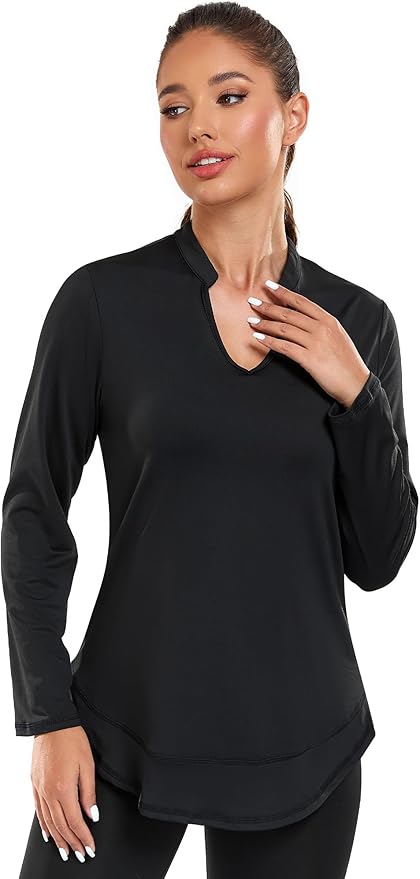 Absttith Women's Long Sleeve Workout Shirts Running Yoga Tops Athletic V Neck Sport Tee Side Split