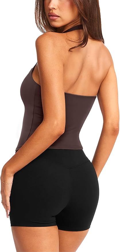 LASLULU Womens Sexy Halter Sports Bra Workout Tops Wirefree Sleeveless Gym Yoga Tank Tops Y2k Casual Crop