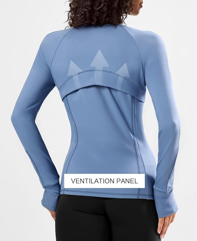 Waitfairy Zip Up Jackets for Women Yoga Gym Top Running Workout Jackets for Woman Track Jacket Women with Thumb Holes